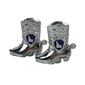 Vintage IDAHO State USA Metal Cowboy Boot Salt & Pepper Shakers Souvenir Japan
